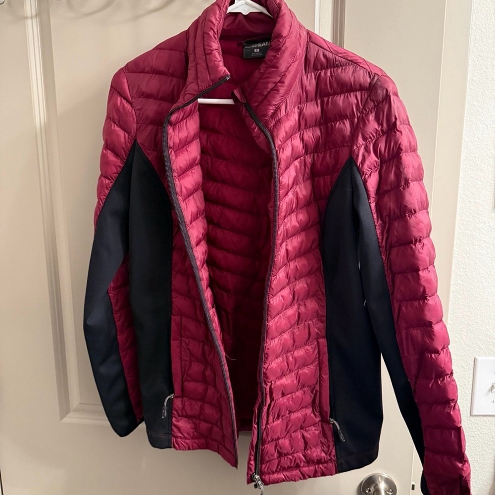Women's Burgundy Quilted Puffer with Black Panels